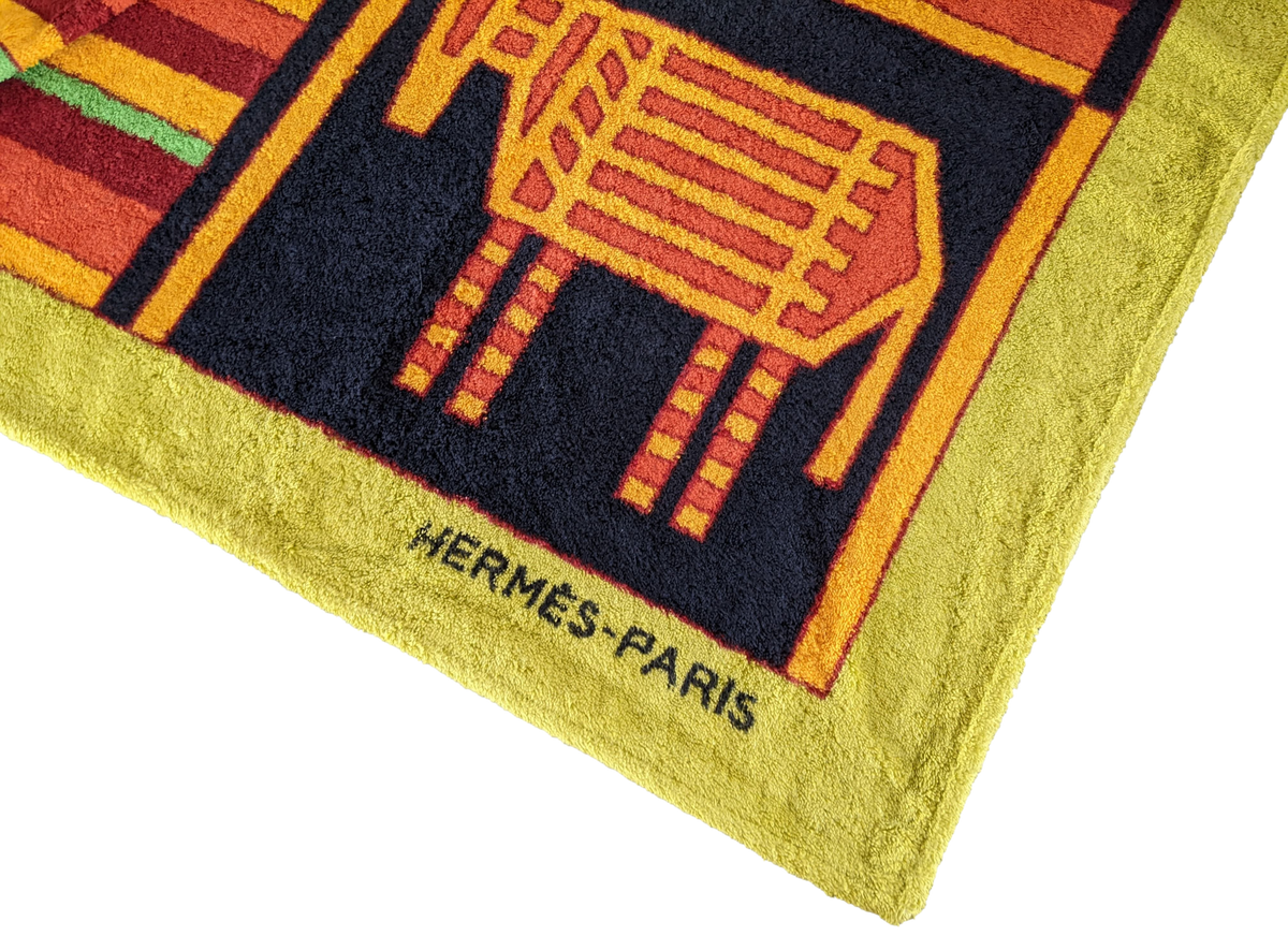 Hermes Vintage "Tribal" Cotton Terry Beach Towel 90 x 150 cm