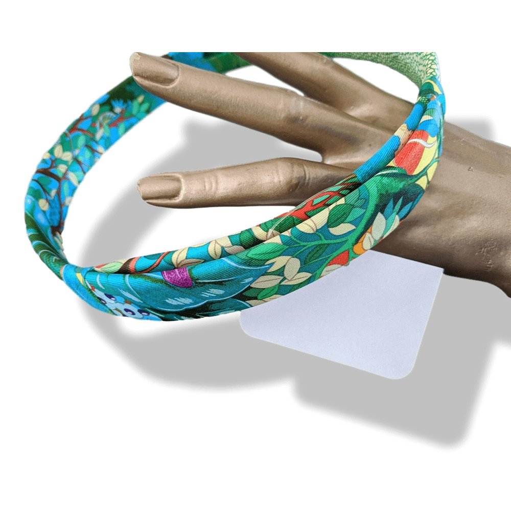 Hermes Turquoise BANDEAU FEMME MISTINGUETTE model AU COEUR DE LA VIE Adjustable Headband Hair Band 100% Silk, BNWIB! - poupishop