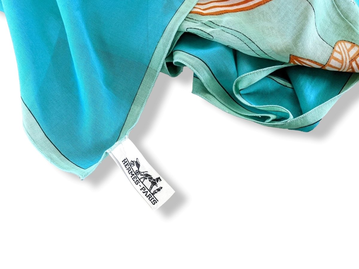 Hermes Turquoise/Orange KOI Fishes Cotton Huge Cotton Pareo, Superb palette! - poupishop