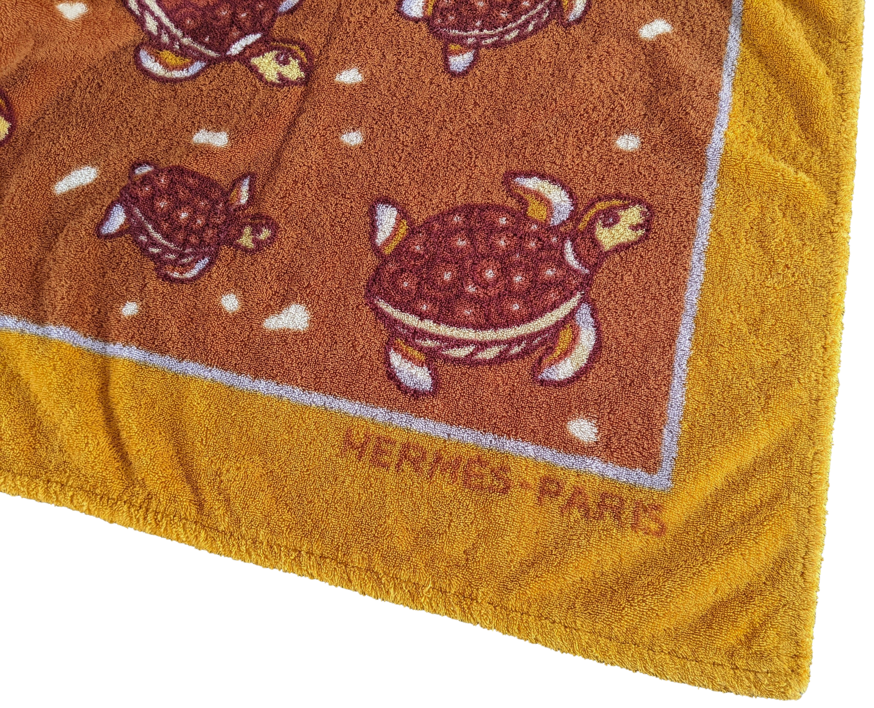 Hermes Orange "Turtles" Tapis de Plage Terry Beach Towel XXL 145 x 190 cm