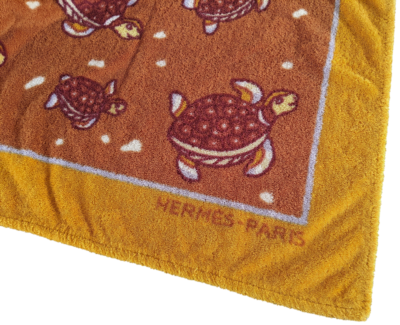Hermes Orange "Turtles" Tapis de Plage Terry Beach Towel XXL 145 x 190 cm