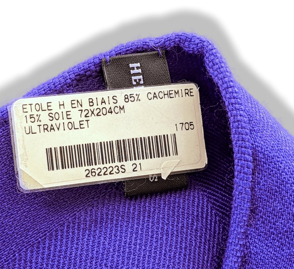 Hermes Ultra Purple Fringed Etole H EN BIAIS MUFFLER 85% Cashmere 72 x 204 cm, BNWT! - poupishop