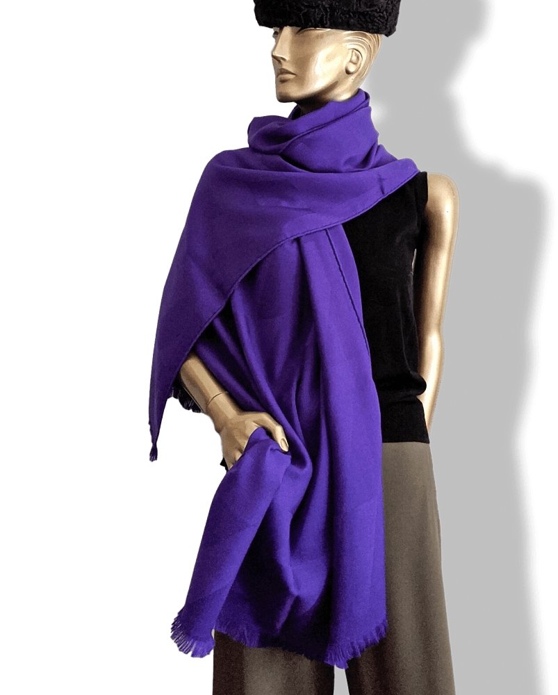 Hermes Ultra Purple Fringed Etole H EN BIAIS MUFFLER 85% Cashmere 72 x 204 cm, BNWT! - poupishop