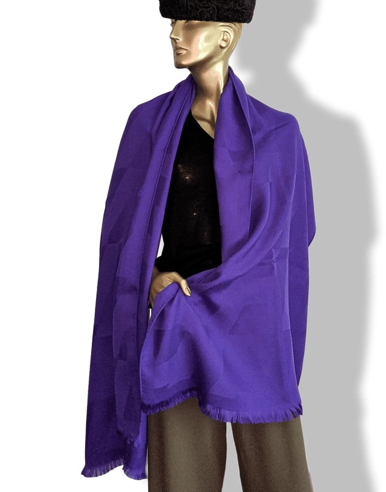 Hermes Ultra Purple Fringed Etole H EN BIAIS MUFFLER 85% Cashmere 72 x 204 cm, BNWT! - poupishop
