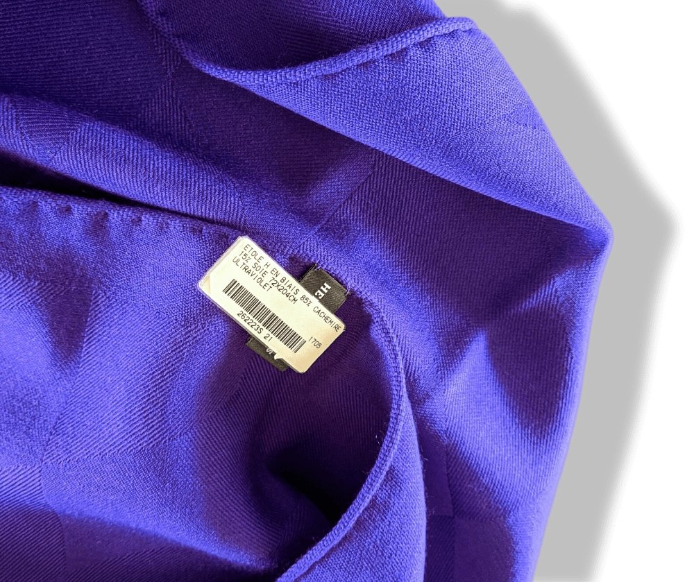 Hermes Ultra Purple Fringed Etole H EN BIAIS MUFFLER 85% Cashmere 72 x 204 cm, BNWT! - poupishop