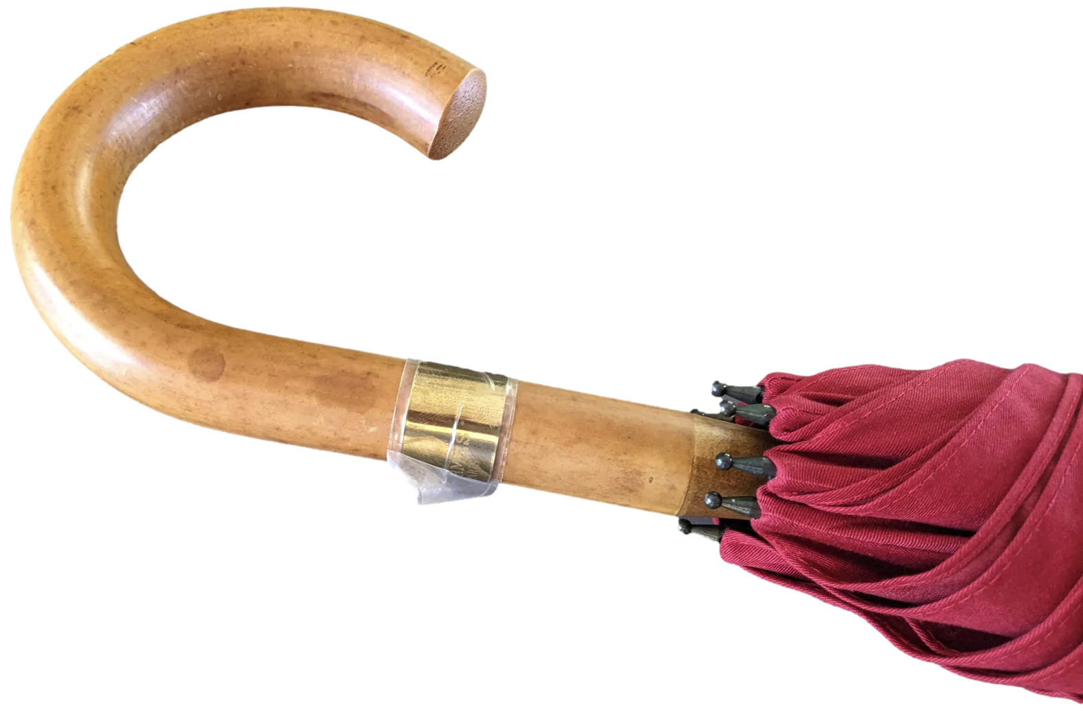 Hermes Rouge Canvas Umbrella with Natural Wood Handle, Made in England