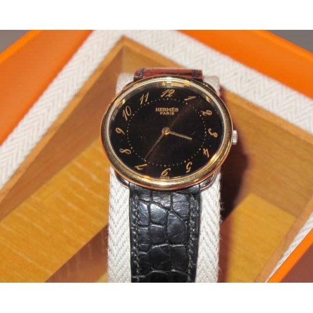 Hermes Unisex Black Crocodile Wrist Watch Arceau 33, Box! - poupishop