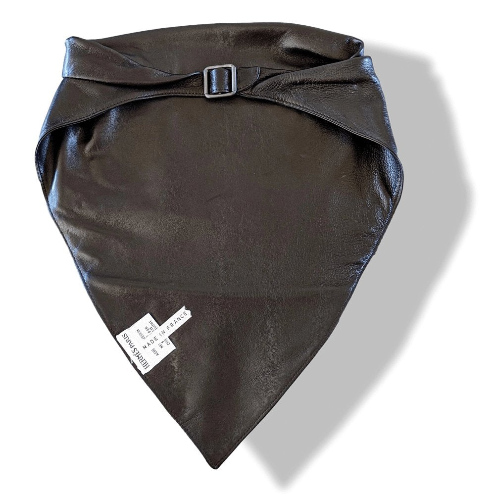 Hermes Unisex Black Lambskin COL FICHU AGNEAU PLUME Rodeo Bandana Texas Look, BNWTIB! - poupishop