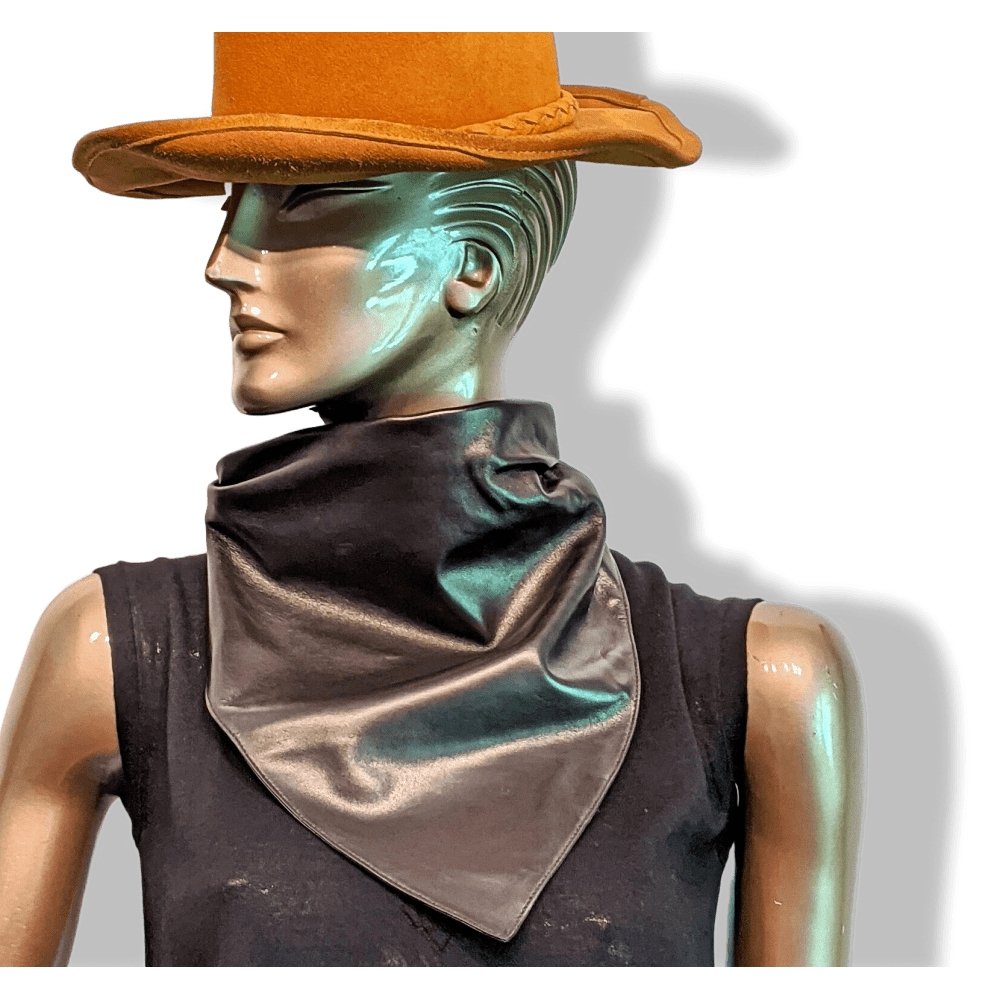 Hermes Unisex Black Lambskin COL FICHU AGNEAU PLUME Rodeo Bandana Texas Look, BNWTIB! - poupishop