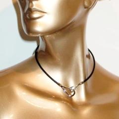 Hermes Unisex Black Leather & Plated Silver Necklace Jumbo, New! - poupishop