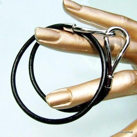 Hermes Unisex Black Leather & Plated Silver Necklace Jumbo, New! - poupishop