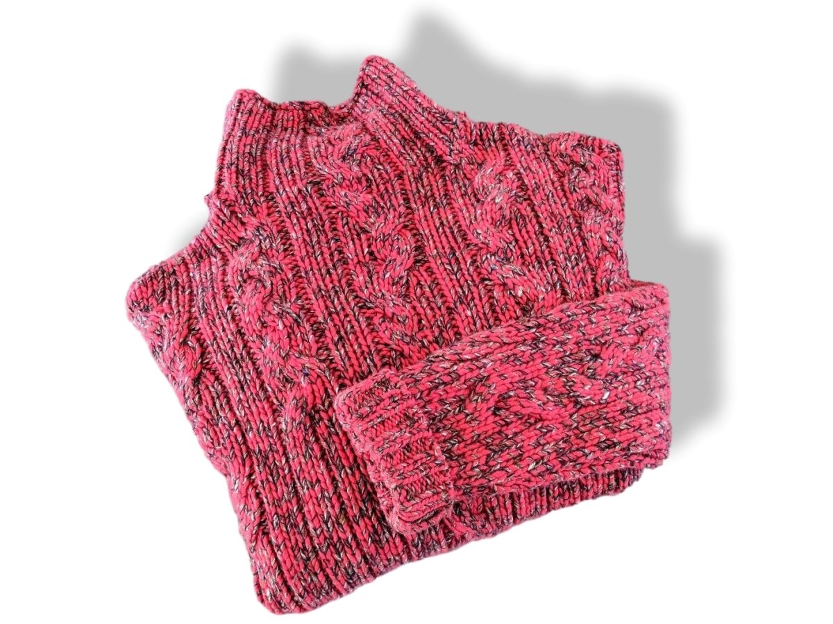 Hermes Unisex Fuchsia/Gris Tricot 89% Cashmere Oversized chunky cable knit sweater, XXL - poupishop
