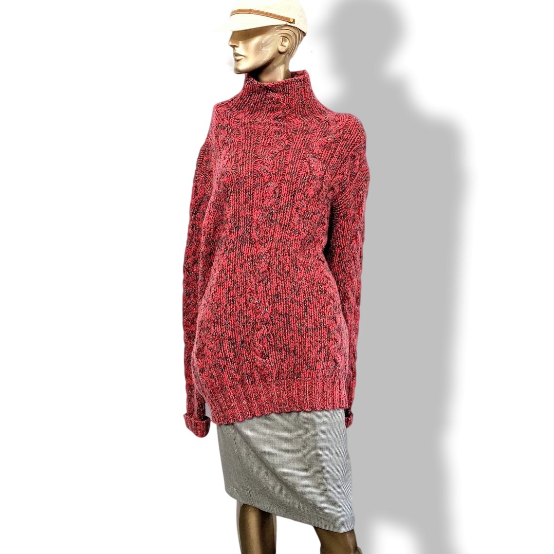 Hermes Unisex Fuchsia/Gris Tricot 89% Cashmere Oversized chunky cable knit sweater, XXL - poupishop
