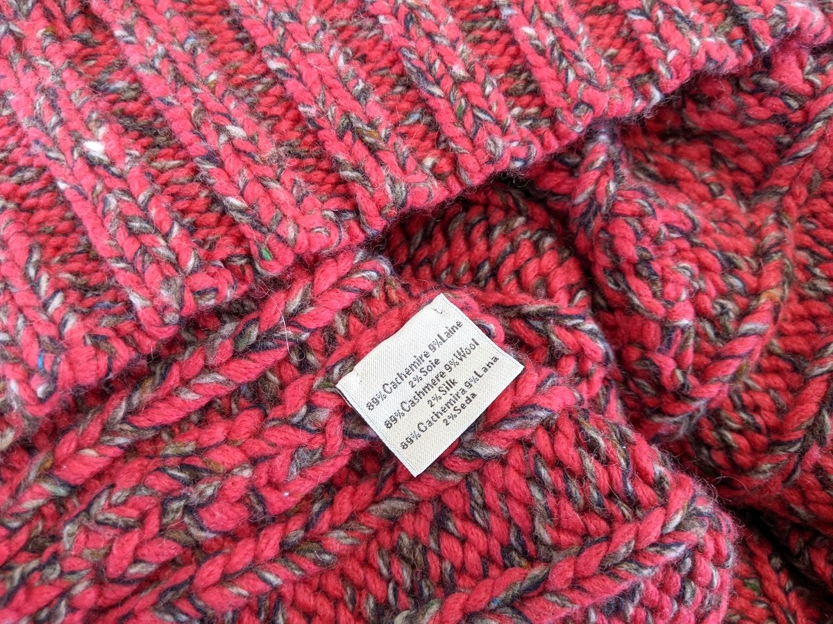 Hermes Unisex Fuchsia/Gris Tricot 89% Cashmere Oversized chunky cable knit sweater, XXL - poupishop
