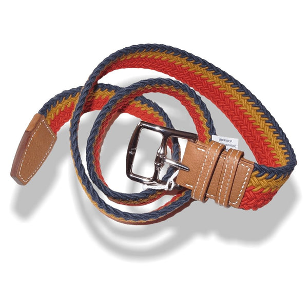 Hermes Unisex Multi Colors Braided Cotton & Calfskin Leather Etriviere Belt, NIB! - poupishop