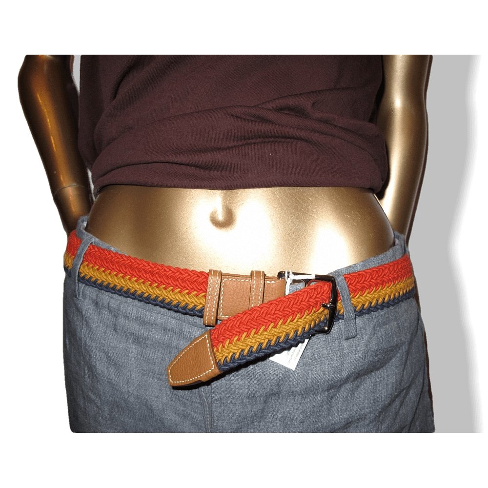 Hermes Unisex Multi Colors Braided Cotton & Calfskin Leather Etriviere Belt, NIB! - poupishop