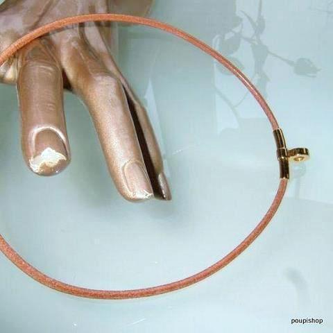 Hermes Unisex Natural Leather & Plated Gold Necklace Quitte ou Double, New! - poupishop