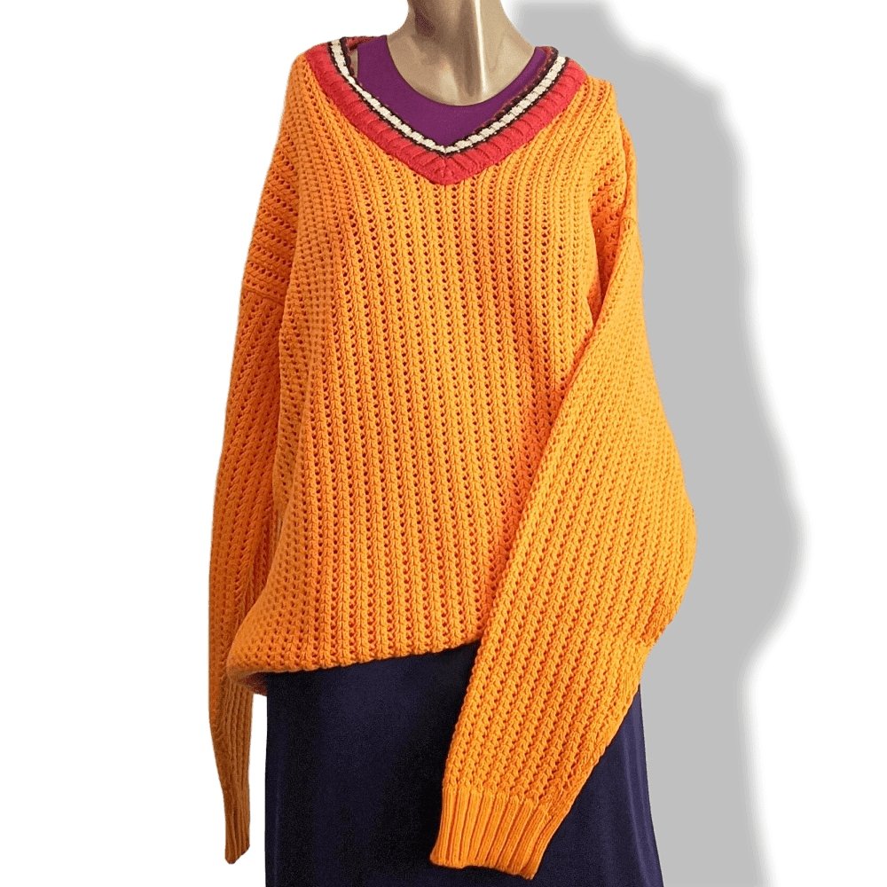 Hermes Unisex Orange Cashmere/Cotton Oversized TENNIS V-NECK Jumper Sweater, BNEW! - poupishop