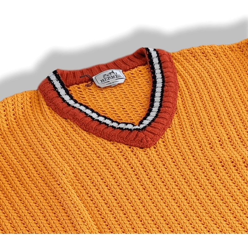 Hermes Unisex Orange Cashmere/Cotton Oversized TENNIS V-NECK Jumper Sweater, BNEW! - poupishop