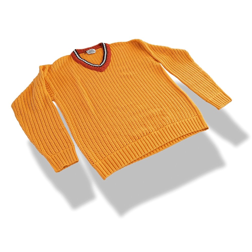 Hermes Unisex Orange Cashmere/Cotton Oversized TENNIS V-NECK Jumper Sweater, BNEW! - poupishop