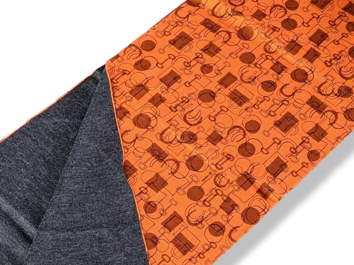 Hermes Unisex Orange/Gris Printed ALLER RETOUR MORS MUFFLER 70% Maille Cashmere Stole 30 x 180 cm, New! - poupishop