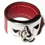 Hermes Unisex Red Leather/Ag Colllier de Chien CDC Ring, Box! - poupishop