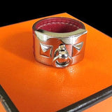 Hermes Unisex Red Leather/Ag Colllier de Chien CDC Ring, Box! - poupishop