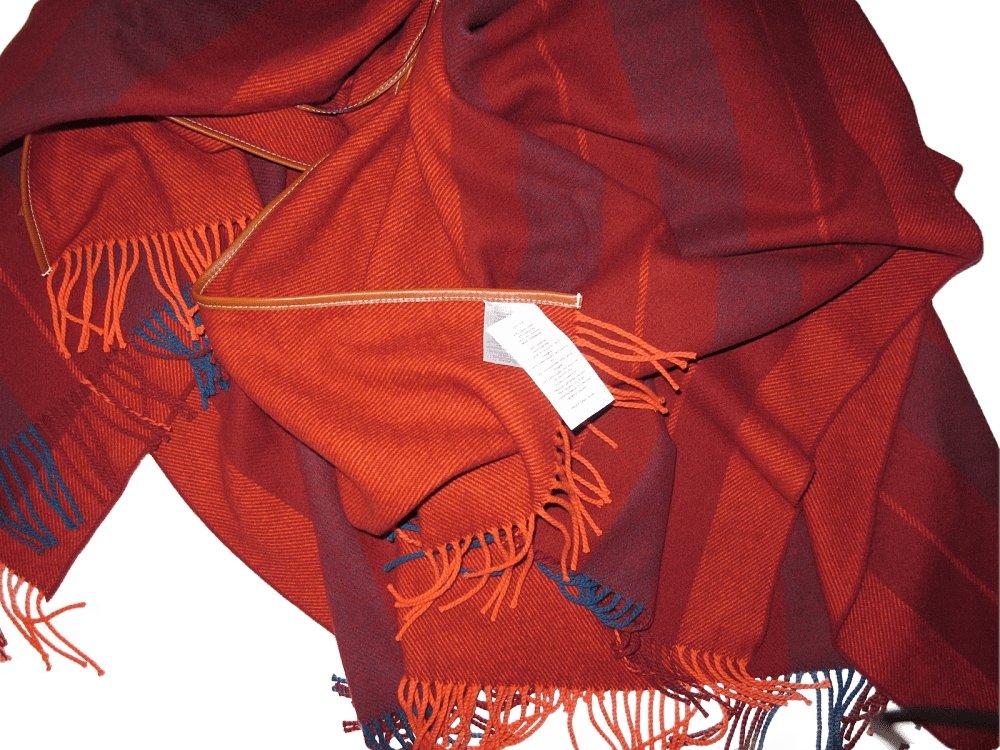 Hermes Unisex Rouge H Rocabar Poncho Fringed Wool & Cashmere with Huge Pompons, New! - poupishop