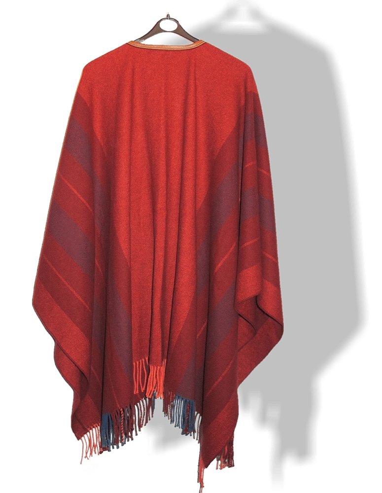 Hermes Unisex Rouge H Rocabar Poncho Fringed Wool & Cashmere with Huge Pompons, New! - poupishop