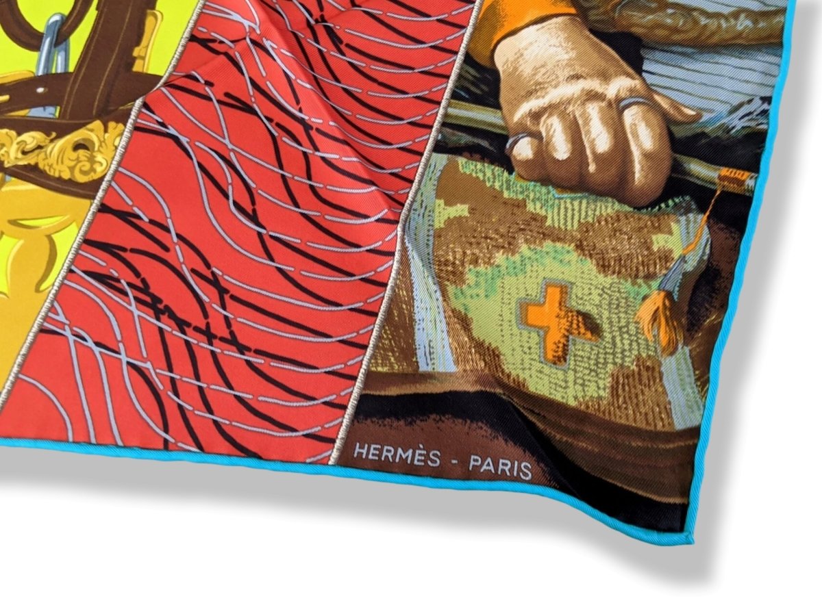 Hermes Vert Anis/Rouge CARRE EN CARRES Carres Vintage Silk Pointu, New! - poupishop