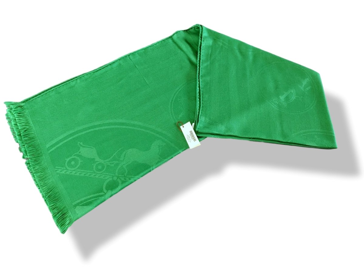 Hermes Vert Billard ETOLE NEW LIBRIS CONFESSIONS D'EX-LIBRIS Muffler Fringed 85% Cashmere/15% Silk 75 x 210 cm, BNWT! - poupishop