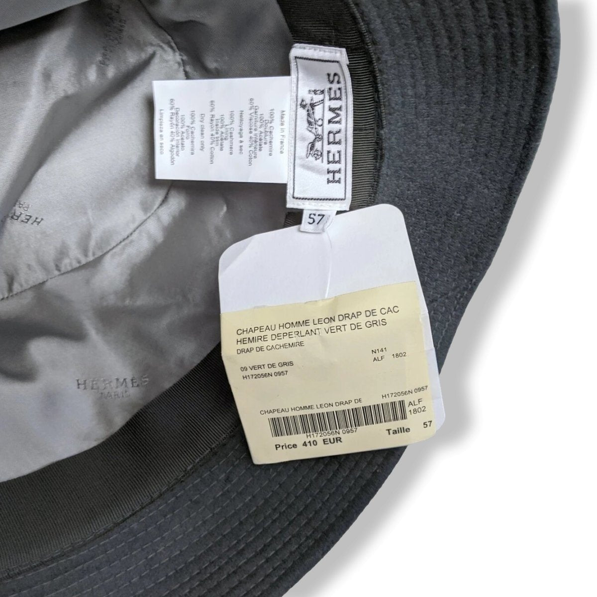 Hermes Vert de Gris 100% Cashmere LEON Men's Hat, BNWT! - poupishop