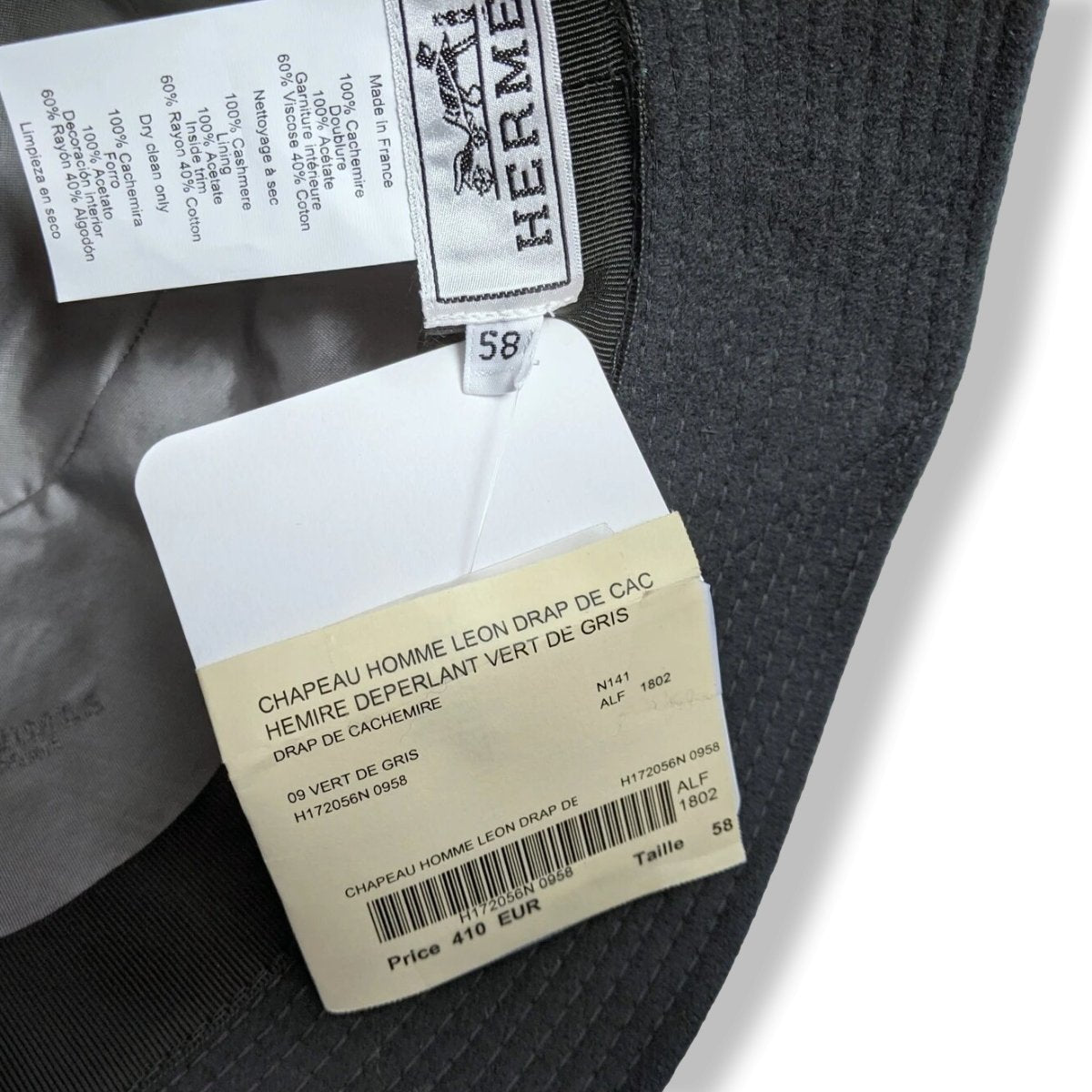 Hermes Vert de Gris 100% Cashmere LEON Men's Hat, BNWT! - poupishop