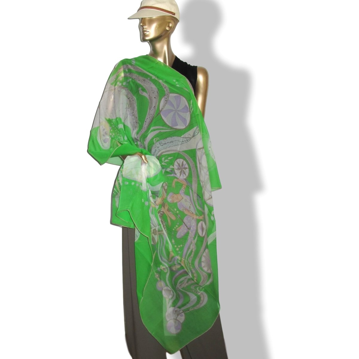 Hermes Vert Vif LA DANSE DU COSMOS by Zoe Pauwels Mousseline Shawl 140, New! - poupishop