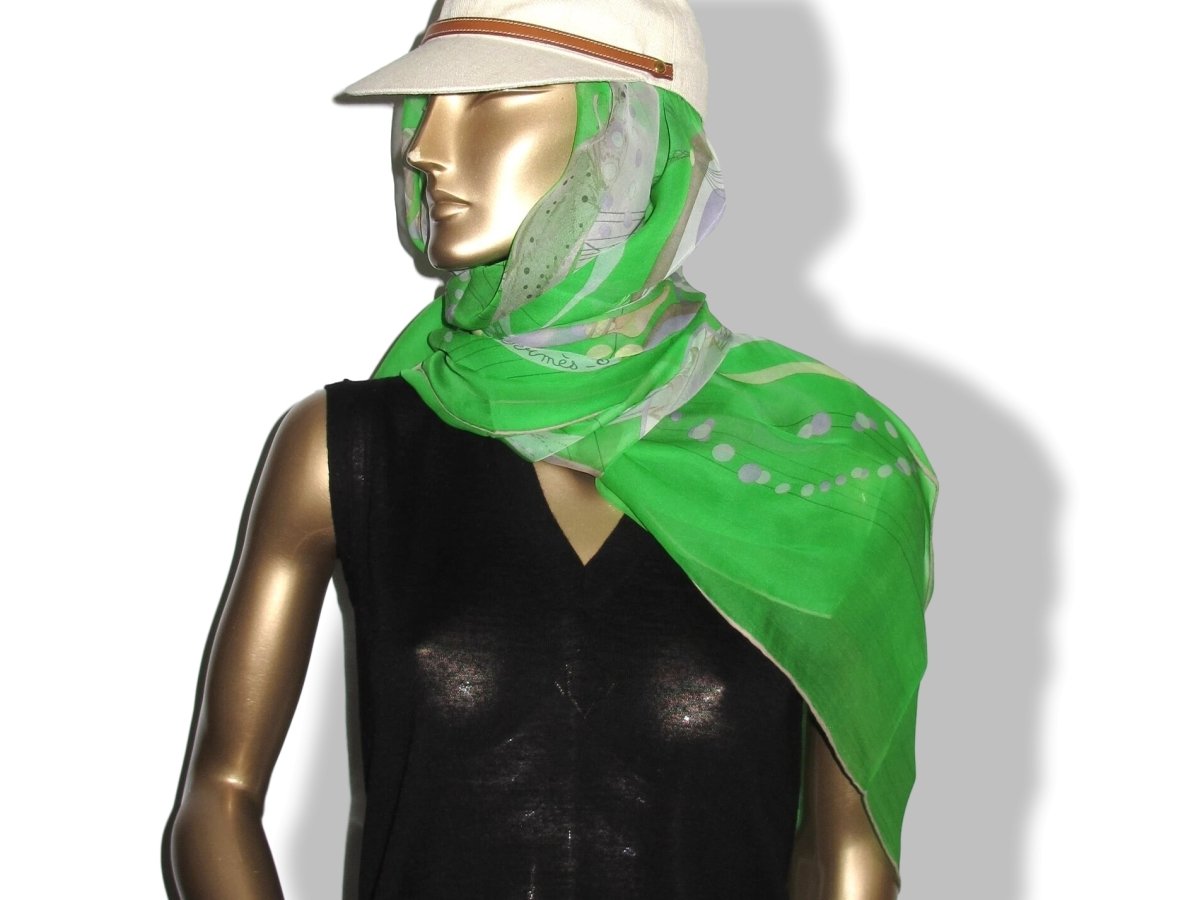 Hermes Vert Vif LA DANSE DU COSMOS by Zoe Pauwels Mousseline Shawl 140, New! - poupishop