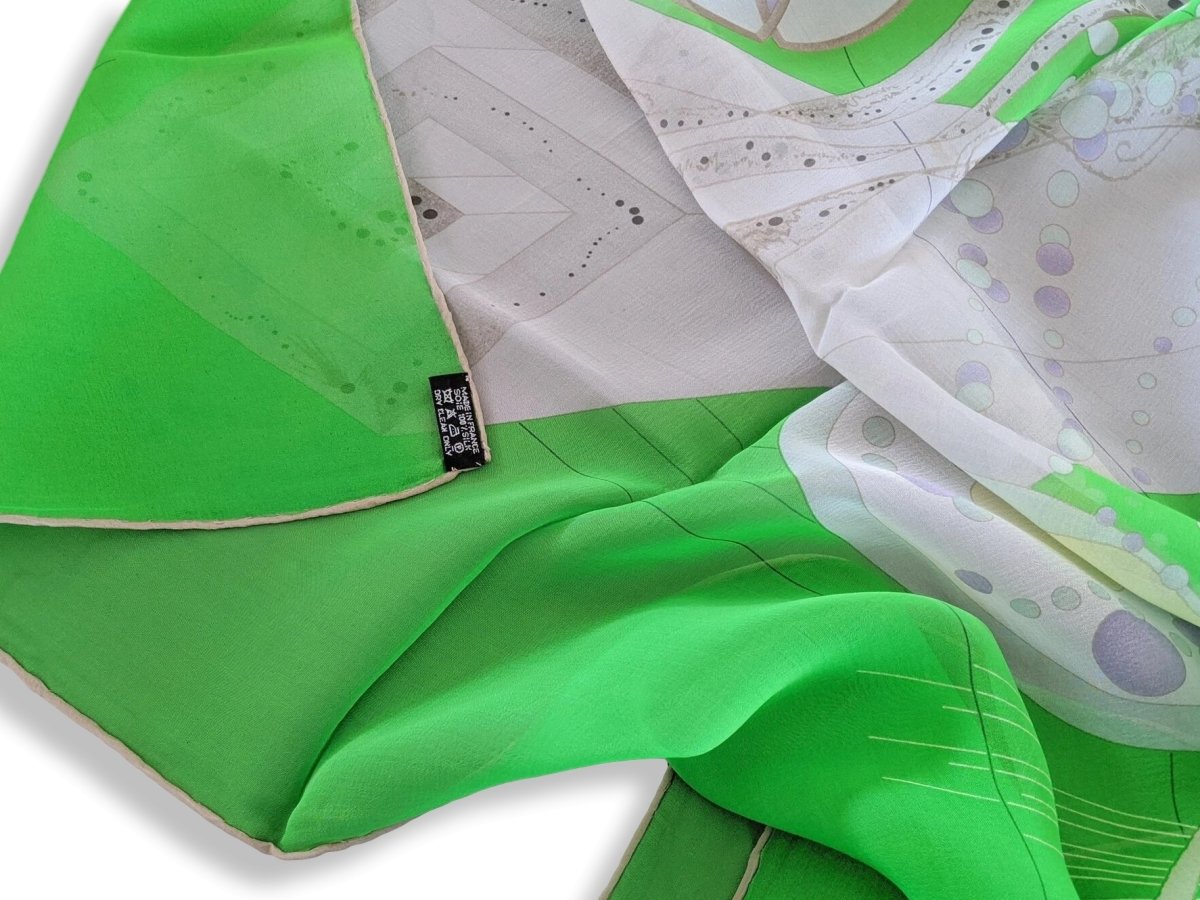 Hermes Vert Vif LA DANSE DU COSMOS by Zoe Pauwels Mousseline Shawl 140, New! - poupishop