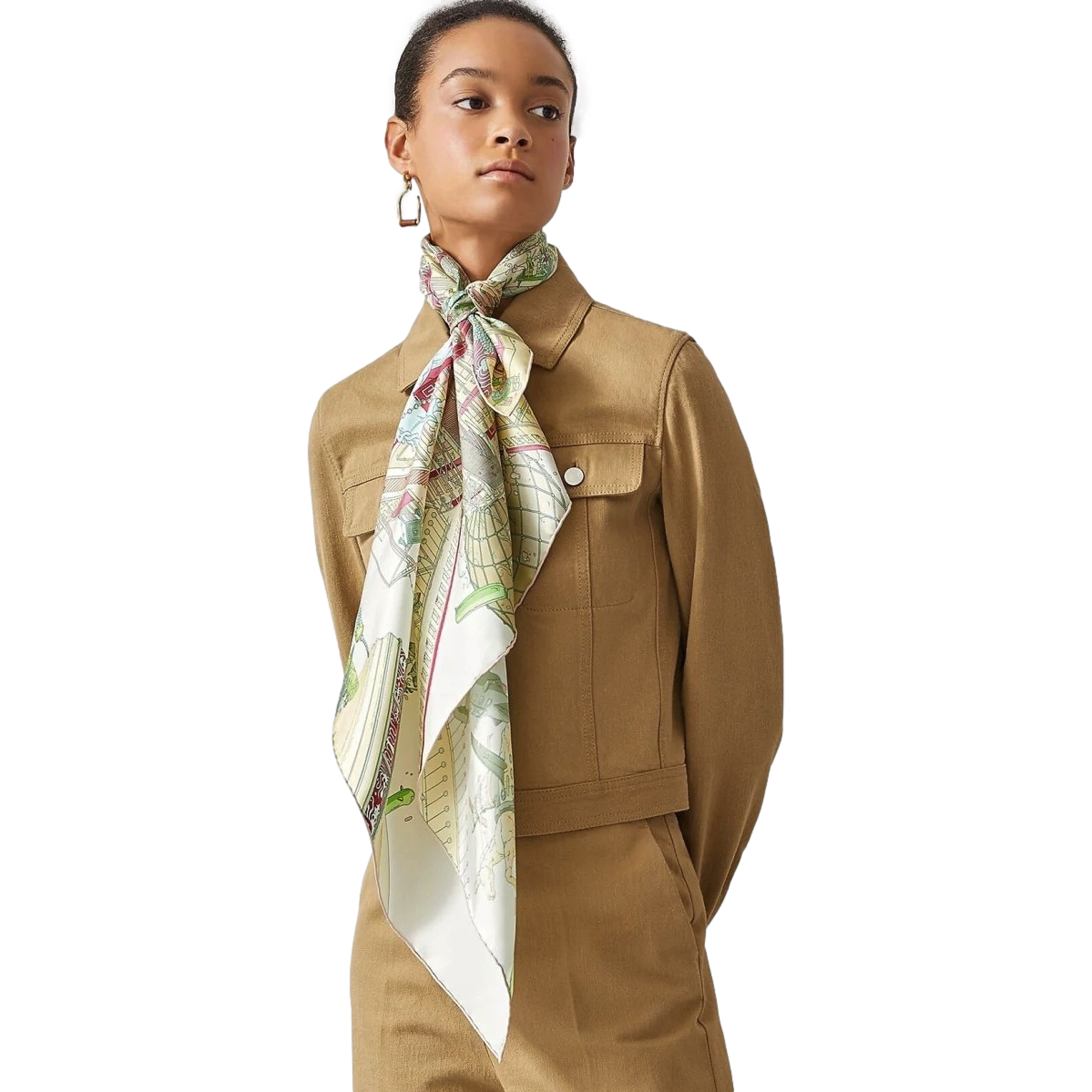 Hermes Vert/Blanc/Rose LA LEGENDE DU CHEVAL A PLUMES by Ugo Gattoni Twill Carre 90cm