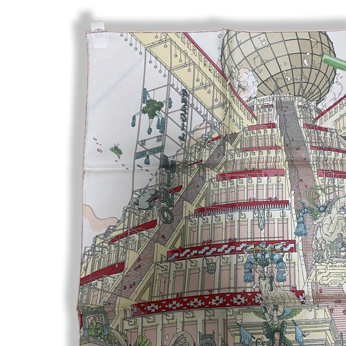 Hermes Vert/Blanc/Rose LA LEGENDE DU CHEVAL A PLUMES by Ugo Gattoni Twill Carre 90cm cm, BNWTIB! - poupishop