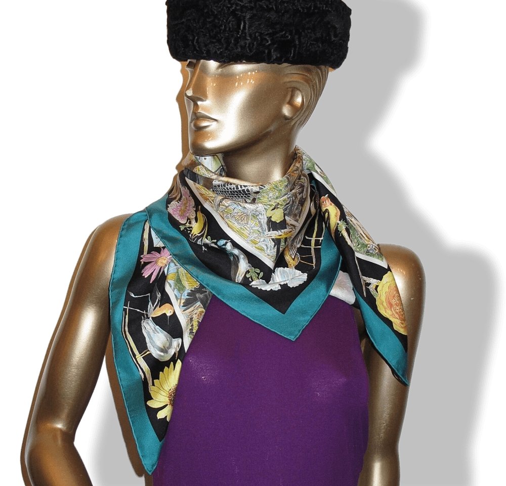 Hermes Vert/Noir/Jaune LA VIE SAUVAGE DU TEXAS by Kermit Oliver Blanc Matt Overprint Twill 90cm, NWTIB! - poupishop