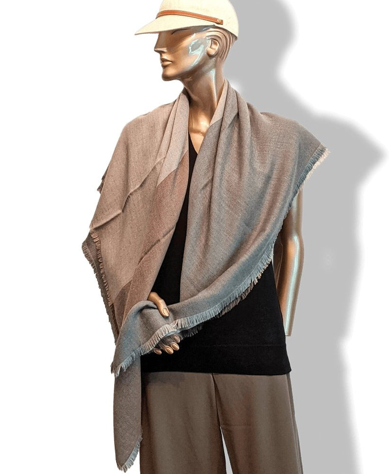 Hermes Vey Chic Grey/Brown Fringed Cashmere Shawl from the Men Collection, BNWTIB! - poupishop