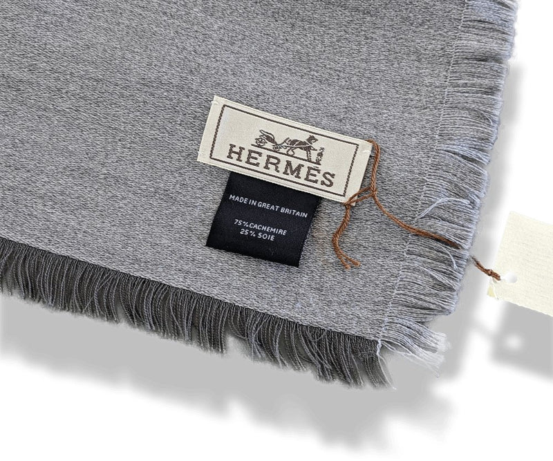 Hermes Vey Chic Grey/Brown Fringed Cashmere Shawl from the Men Collection, BNWTIB! - poupishop