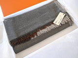 Hermes Vey Chic Grey/Brown Fringed Cashmere Shawl from the Men Collection, BNWTIB! - poupishop