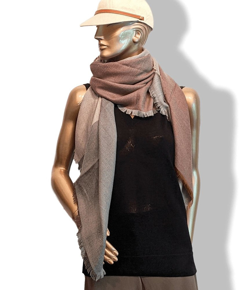 Hermes Vey Chic Grey/Brown Fringed Cashmere Shawl from the Men Collection, BNWTIB! - poupishop