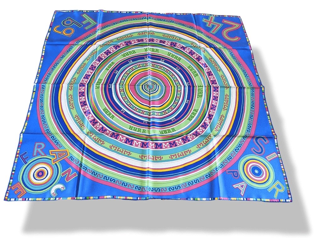 Hermes Vibrant Blue/Multi Tohu Bohu by Claudia Sthulhofer-Mayr Twill Silk Scarf 90cm, New! - poupishop