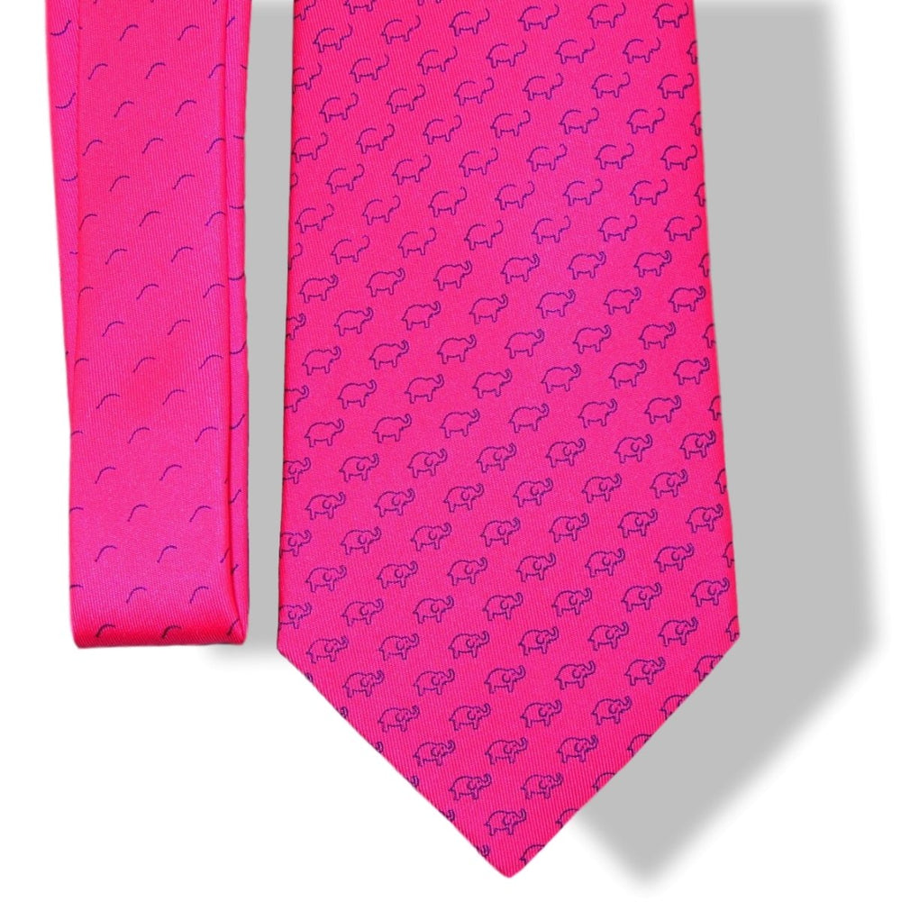 Hermes Vibrant Pink Elephant DESSINE MOI Twill Silk Tie 9cm NIB