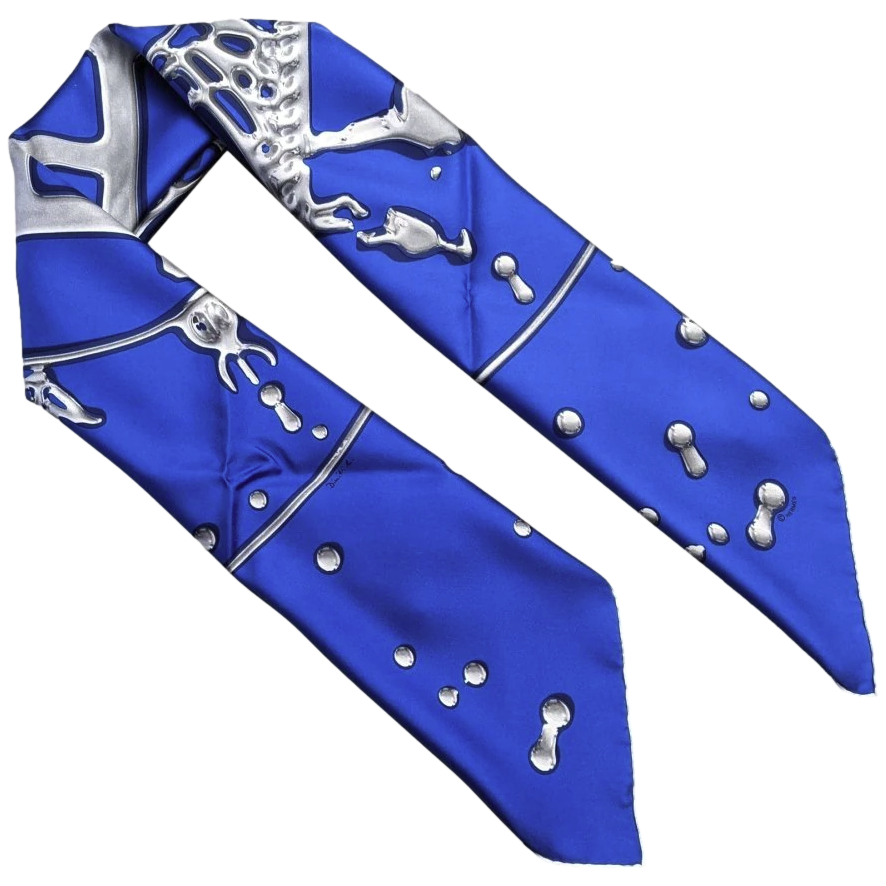 Produits Hermes 2007 Bleu/Blanc/Argent Vif Argent by Dimitri Rybaltchenko Twill 90cm