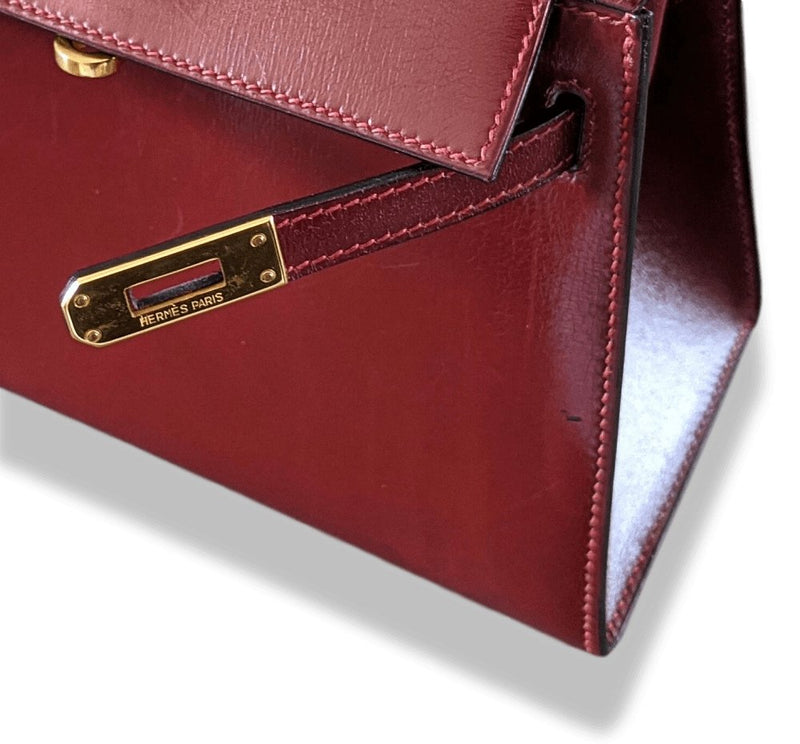 Hermes Vintage 1960-70s Burgundy Box MINI SHOULDER KELLY SELLIER 20 CM Bag Handbag, Rare! - poupishop