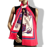 Hermes Vintage 1960-70s Red/White/Blue EX LIBRIS Twill Silk Long Stole Double Face, BNEW with Flaw! - poupishop