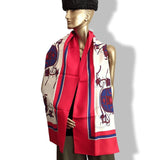Hermes Vintage 1960-70s Red/White/Blue EX LIBRIS Twill Silk Long Stole Double Face, BNEW with Flaw! - poupishop