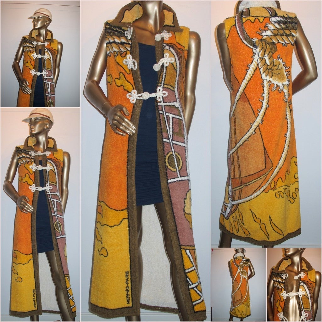 Hermes Vintage 1960s Cotton Terry Tribord Long Beach Tunic, Sz 40, Rare! - poupishop